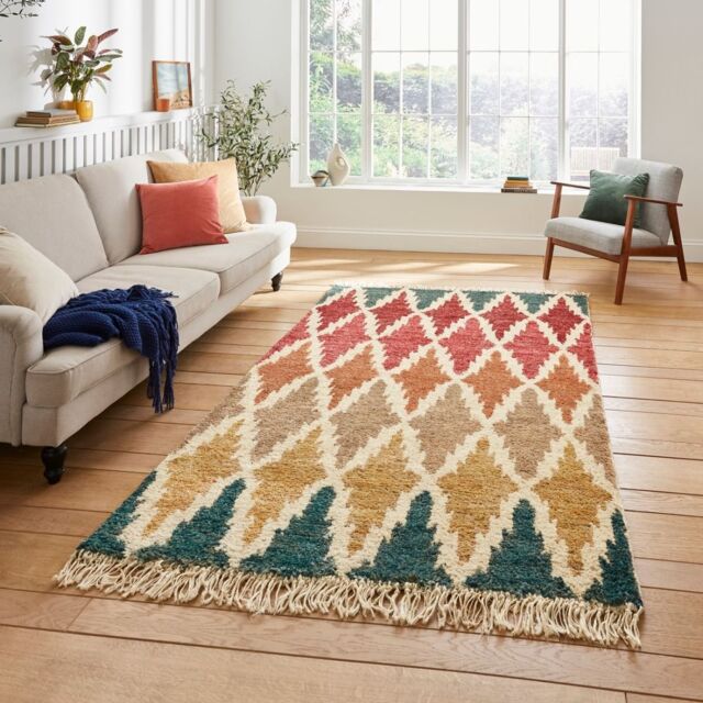 The Rug Shop UK Multi Handmade Modern Geometric Hemp Kilim Easy To Clean Area Rug - Size: 120 cm x 170 cm - image 1