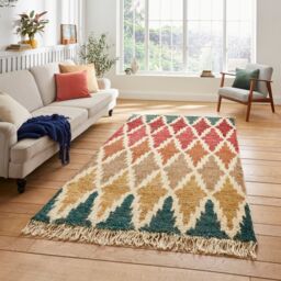 The Rug Shop UK Multi Handmade Modern Geometric Hemp Kilim Easy To Clean Area Rug - Size: 120 cm x 170 cm - thumbnail 1