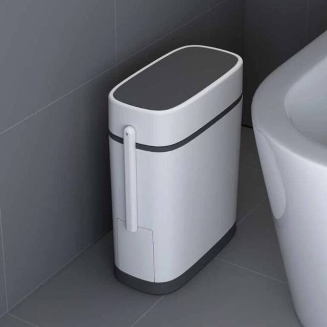 SPETLEK Slim Narrow Toilet Trash Can Press Lid Bin in White - Size: 0.6m2 - image 1