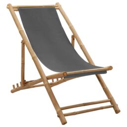 Berkfield Home Deck Chair Bamboo & Canvas Dark Grey - thumbnail 1