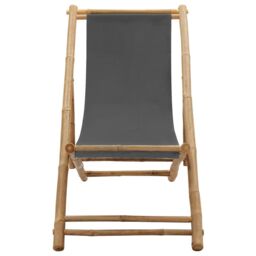 Berkfield Home Deck Chair Bamboo & Canvas Dark Grey - thumbnail 2