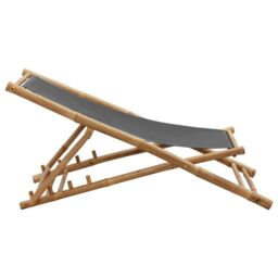 Berkfield Home Deck Chair Bamboo & Canvas Dark Grey - thumbnail 5