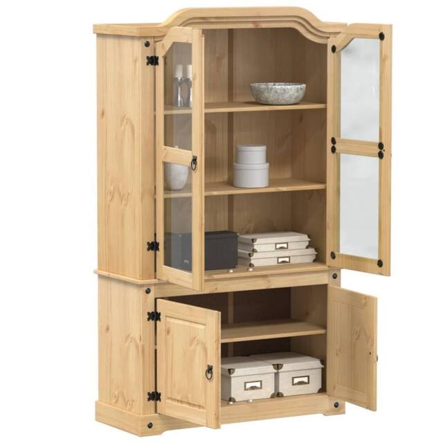Berkfield Home Glass Display Cabinet Corona 103.5x42x180 cm Solid Wood Pine in Light Tan - image 1