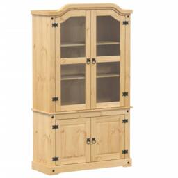 Berkfield Home Glass Display Cabinet Corona 103.5x42x180 cm Solid Wood Pine in Light Tan - thumbnail 2