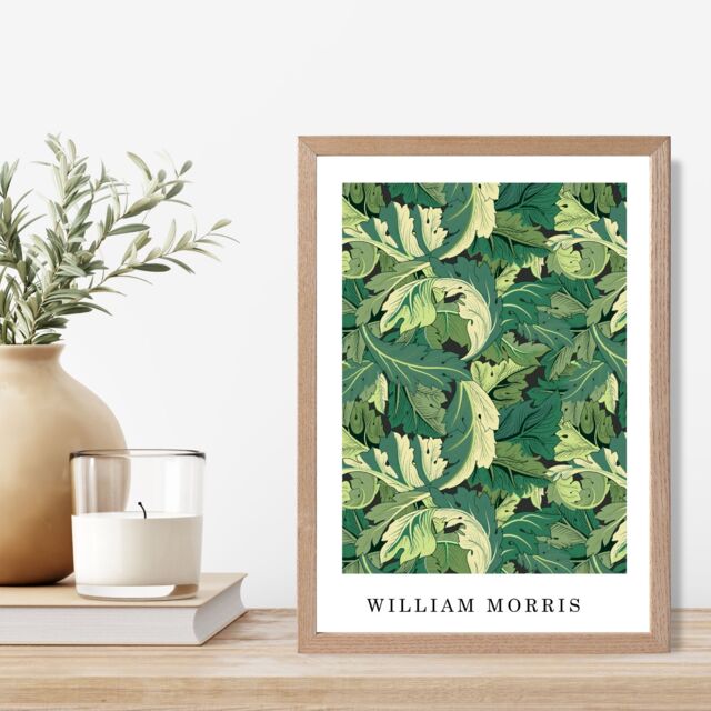 ARTZE William Morris Acanthus in Bright Green Art Print / Oak Frame / SIZE: A4 - Size: A3 - image 1