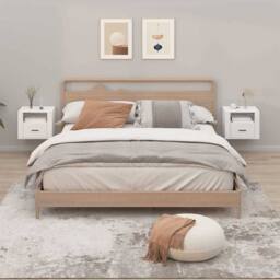 Berkfield Home Elegant Wall-mounted Bedside Cabinets 2 pcs High Gloss White 50x3 - thumbnail 2