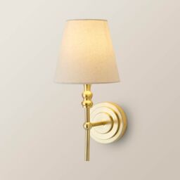 ValueLights Maggie Candlestick Wall Light with Linen Tapered Lamp Shade with Bulb in Gold - thumbnail 6