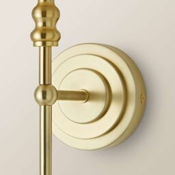 ValueLights Maggie Candlestick Wall Light with Linen Tapered Lamp Shade with Bulb in Gold - thumbnail 4