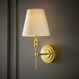 ValueLights Maggie Candlestick Wall Light with Linen Tapered Lamp Shade with Bulb in Gold - thumbnail 2