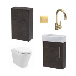 Balterley Cloakroom Suite Right Hand Vanity WC Toilet Tap Set 440mm, Slate Brass in Grey