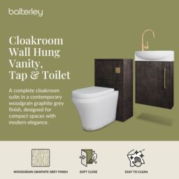 Balterley Cloakroom Suite Right Hand Vanity WC Toilet Tap Set 440mm, Slate Brass in Grey - thumbnail 2