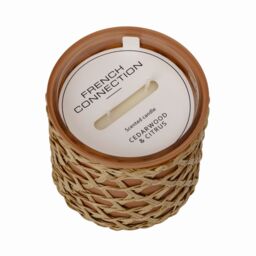 French Connection Cedarwood & Citrus Scented Jar Candle with Woven Rattan - Luxury Gift in Beige - Size: Large - thumbnail 3