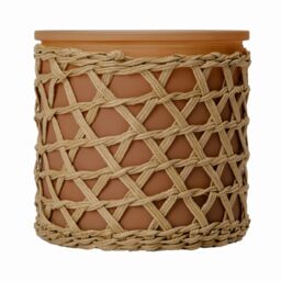 French Connection Cedarwood & Citrus Scented Jar Candle with Woven Rattan - Luxury Gift in Beige - Size: Large - thumbnail 2