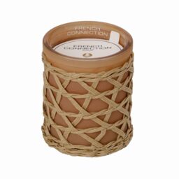 French Connection Cedarwood & Citrus Scented Jar Candle with Woven Rattan - Luxury Gift in Beige - Size: Large