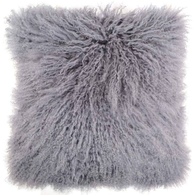 SNUGRUGS Mongolian Long Curly Wool Sheepskin Cushion with Inner - 40cm x 40cm in Grey - Size: 40 cm x 40 cm - image 1