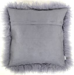 SNUGRUGS Mongolian Long Curly Wool Sheepskin Cushion with Inner - 40cm x 40cm in Grey - Size: 40 cm x 40 cm - thumbnail 2