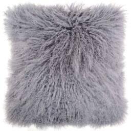 SNUGRUGS Mongolian Long Curly Wool Sheepskin Cushion with Inner - 40cm x 40cm in Grey - Size: 40 cm x 40 cm