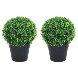 Berkfield Home Artificial Boxwood Plants 2 pcs with Pots Ball Shaped Green 37 cm - thumbnail 2