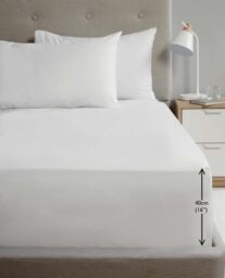 "HomeSpace Direct Percale Extra Deep 16"" Fitted Sheet in White - Size: Double" - thumbnail 1