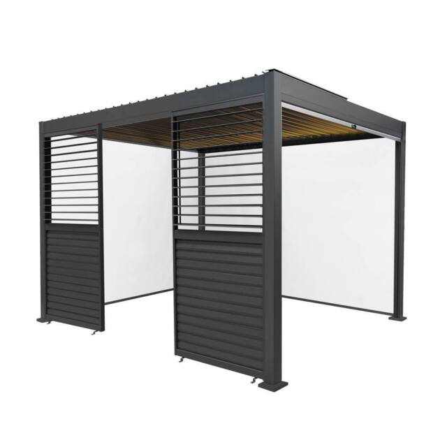 Monstershop Anthracite Aluminium Pergola With White Blinds, 2 x Side Panels & LED in Grey - image 1