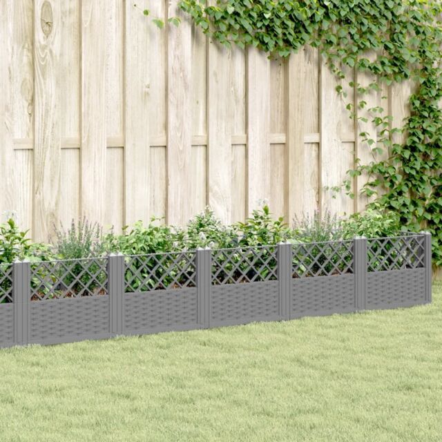 Berkfield Home Garden Planter with Pegs Light Grey 363.5x43.5x43.5 cm PP - image 1