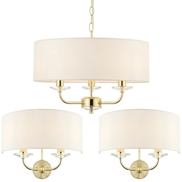 Loops 3 Bulb Ceiling Pendant Lamp & 2x Matching Twin Wall Light Modern Brass Plate in Metallics - image 1