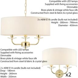 Loops 3 Bulb Ceiling Pendant Lamp & 2x Matching Twin Wall Light Modern Brass Plate in Metallics - thumbnail 2