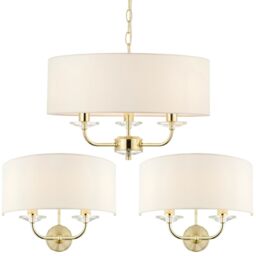 Loops 3 Bulb Ceiling Pendant Lamp & 2x Matching Twin Wall Light Modern Brass Plate in Metallics