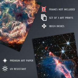 Artery8 Wall Art Print Pack of 3 NASA James Webb Images Clash of the Titans NGC 3256 Cassiopeia A Forming Stars Large Poster Set - thumbnail 2