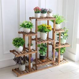 EONLION 9 Tier Flower Rack Wood Plant Shelf Stand in Brown - thumbnail 5