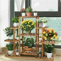 EONLION 9 Tier Flower Rack Wood Plant Shelf Stand in Brown - thumbnail 4