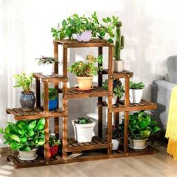 EONLION 9 Tier Flower Rack Wood Plant Shelf Stand in Brown - thumbnail 3