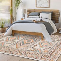 Livabliss Ankara - Vintage Pink Grey Traditional Boho Living Dining Bedroom Rug in Peach - Size: 200 cm x 275 cm - thumbnail 7