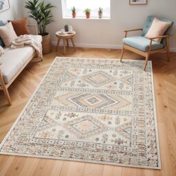 Livabliss Ankara - Vintage Pink Grey Traditional Boho Living Dining Bedroom Rug in Peach - Size: 200 cm x 275 cm - thumbnail 9