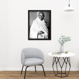 "Artery8 Wall Art Print Portrait Indian Political Activist Mohandas Gandhi Photo Large Framed Wall Décor Art in White - Size: W18"" x H24""" - thumbnail 2
