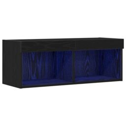 Berkfield Home TV Wall Cabinet with LED Lights Black Oak 80x30x30 cm - Size: 80 x 30 x 30 cm - thumbnail 2
