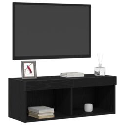 Berkfield Home TV Wall Cabinet with LED Lights Black Oak 80x30x30 cm - Size: 80 x 30 x 30 cm - thumbnail 3