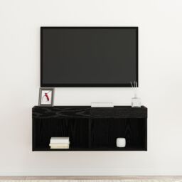 Berkfield Home TV Wall Cabinet with LED Lights Black Oak 80x30x30 cm - Size: 80 x 30 x 30 cm - thumbnail 5