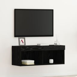 Berkfield Home TV Wall Cabinet with LED Lights Black Oak 80x30x30 cm - Size: 80 x 30 x 30 cm - thumbnail 1