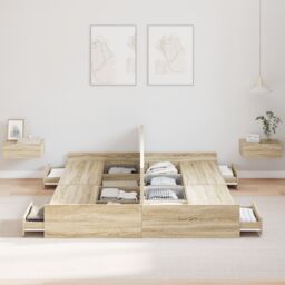 Berkfield Home Storage Bed Frame with Drawer with Headboard with Storage Sonoma oak 160 x 200 cm in Brown - thumbnail 4