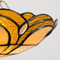 ValueLights Tiffany Pair of Amber Gold Stained Glass Ceiling Pendant Lamp Shades - thumbnail 3