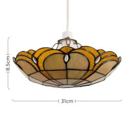 ValueLights Tiffany Pair of Amber Gold Stained Glass Ceiling Pendant Lamp Shades - thumbnail 6