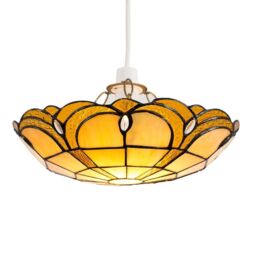 ValueLights Tiffany Pair of Amber Gold Stained Glass Ceiling Pendant Lamp Shades