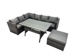 Fimous Outdoor PE Rattan Sofa Set with with Big Stool in Dark Grey - thumbnail 1