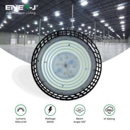 ENER-J UFO LED High Bay Light Super Bright 100W 4000K Daylight IP65 for Warehouse & Garage Lighting in Black - thumbnail 1