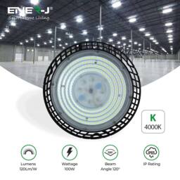 ENER-J UFO LED High Bay Light Super Bright 100W 4000K Daylight IP65 for Warehouse & Garage Lighting in Black - thumbnail 2