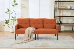 HomeTouch Modern 3 Seater Double Sofa with Side Pockets & Armrests Loveseat in Orange