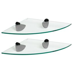 Harbour Housewares 2x Floating Glass Corner Shelves - 30cm Bathroom Storage Display Unit in Black
