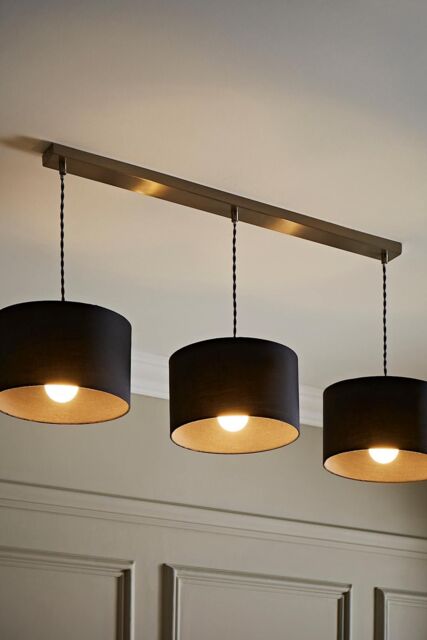 ValueLights Reni Fabric Drum Shade 3 Drop Bar Chrome Diner Ceiling Pendant Light in Charcoal - image 1