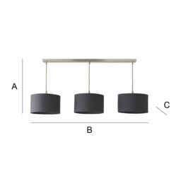 ValueLights Reni Fabric Drum Shade 3 Drop Bar Chrome Diner Ceiling Pendant Light in Charcoal - thumbnail 7